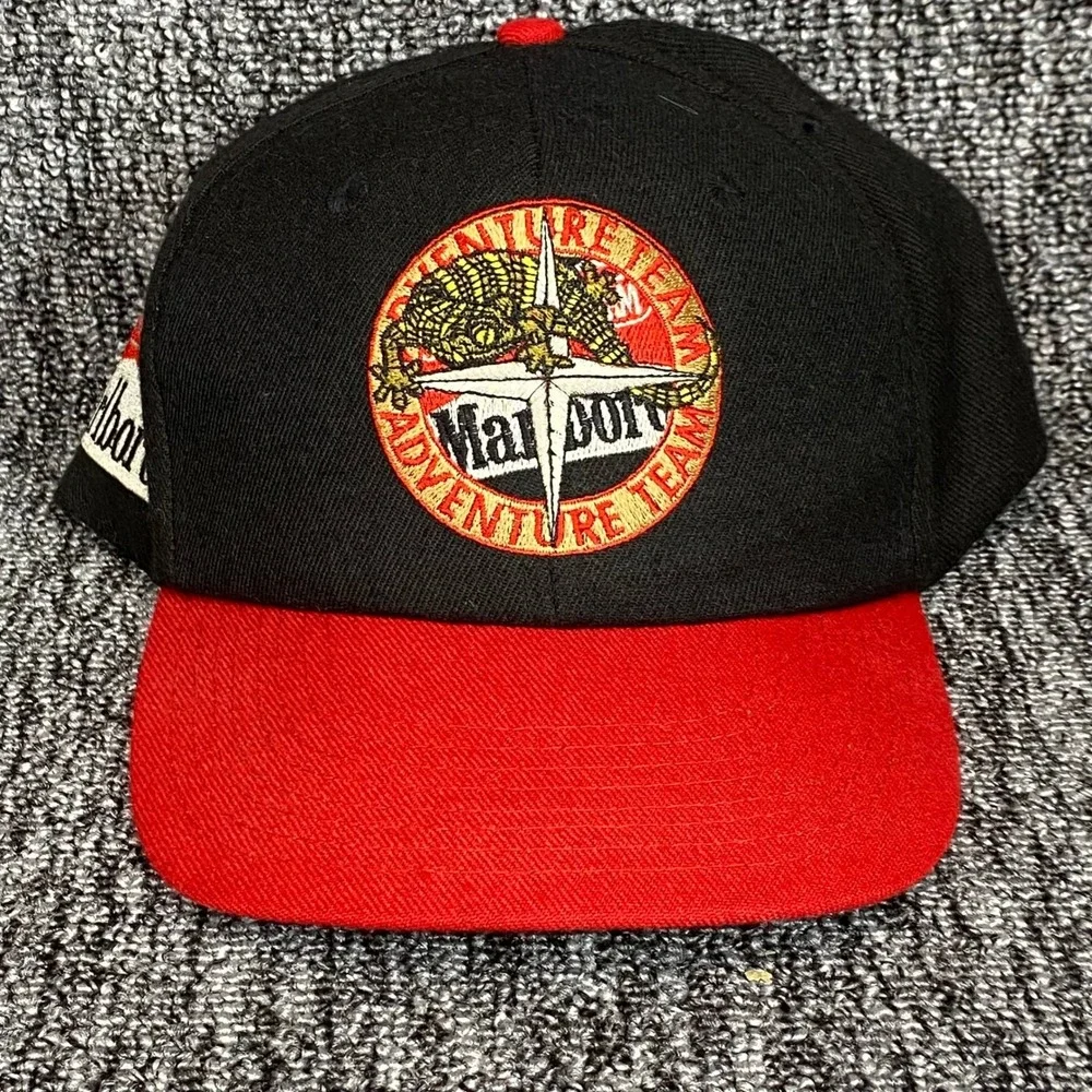 Vintage 90s Marlboro Adventure Team Lizard Rock Leather Strapback Hat Cap Taiwan
